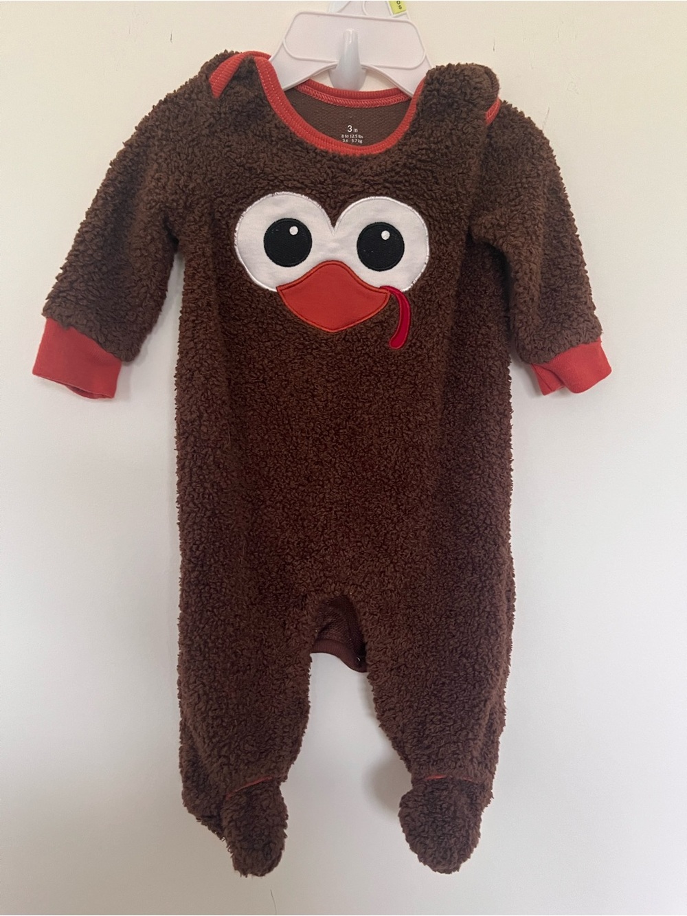 Baby Essentials Brown Fuzzy Turkey Footie with Red Trim